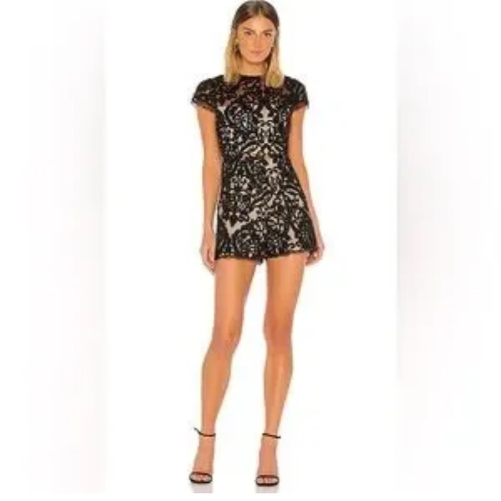 Alice+Olive Alaina Mock Neck Romper in Black SZ 4